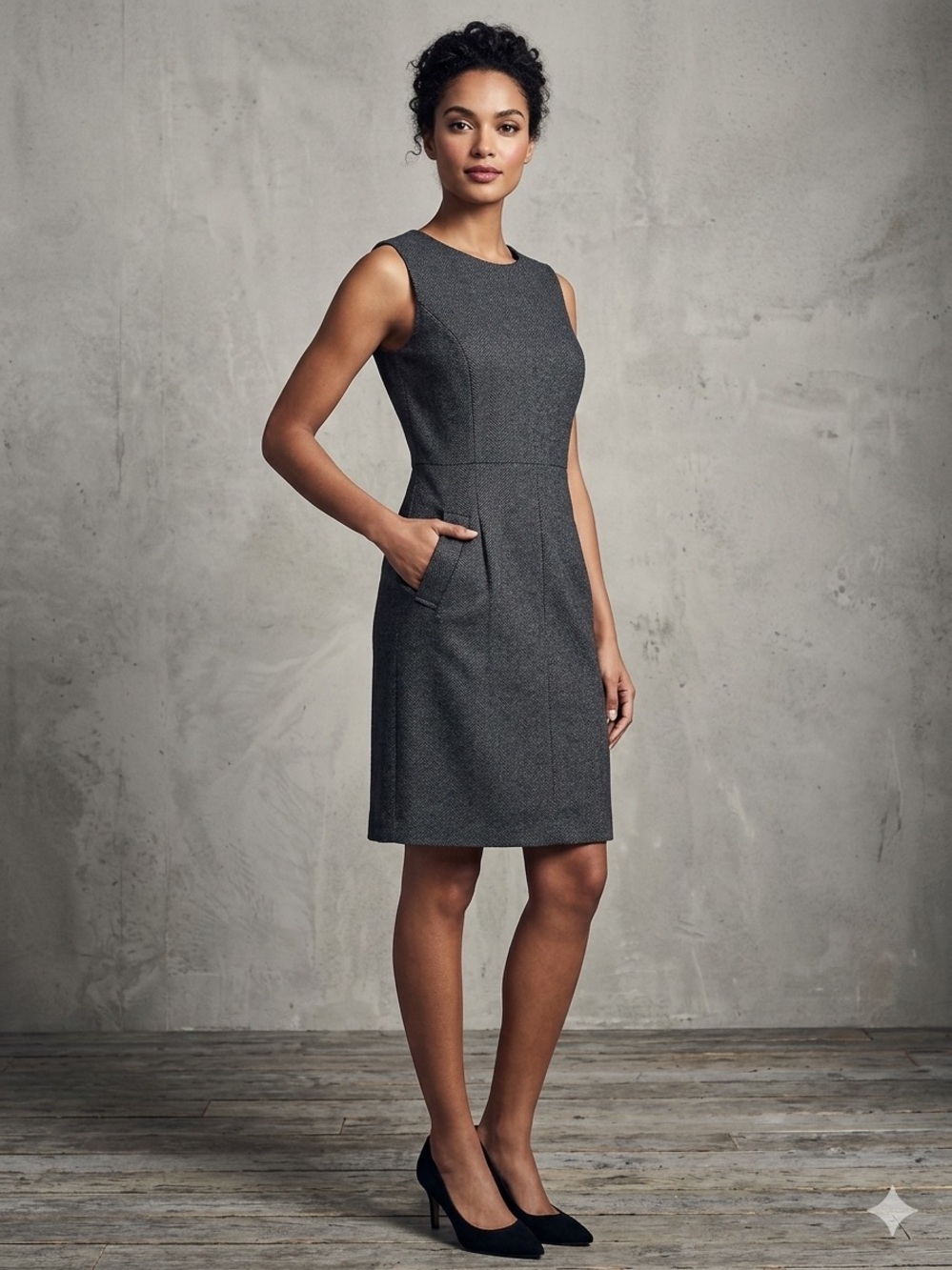 Lands' End Sleeveless Gray Midi Sheath Dress